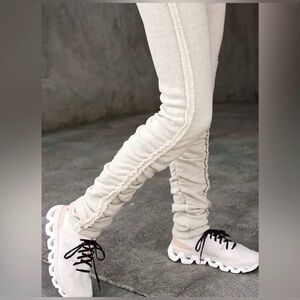 Free People Movement Start Up Pants Heather Grey Fleece, Ruched, Seam Detail, XS